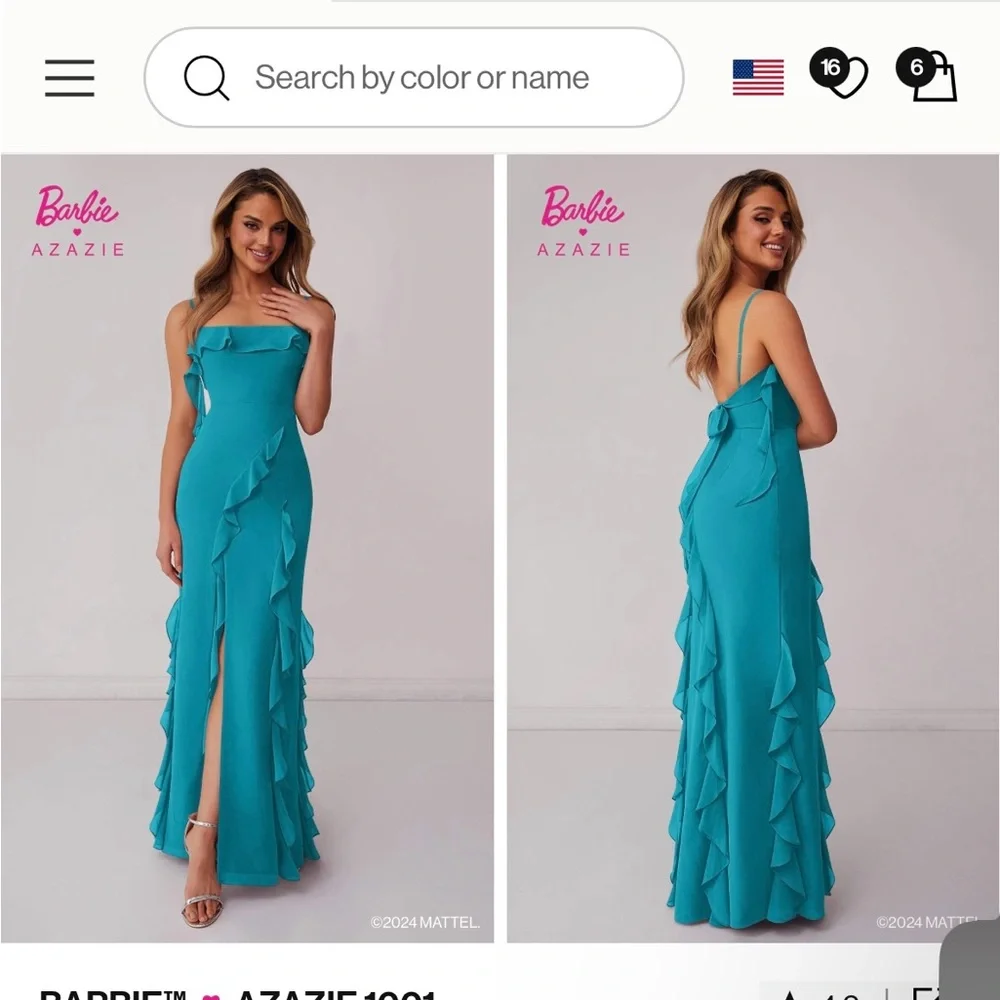 Azazie Barbie Teal Strapless Evening Dress - Picture 3 of 4
